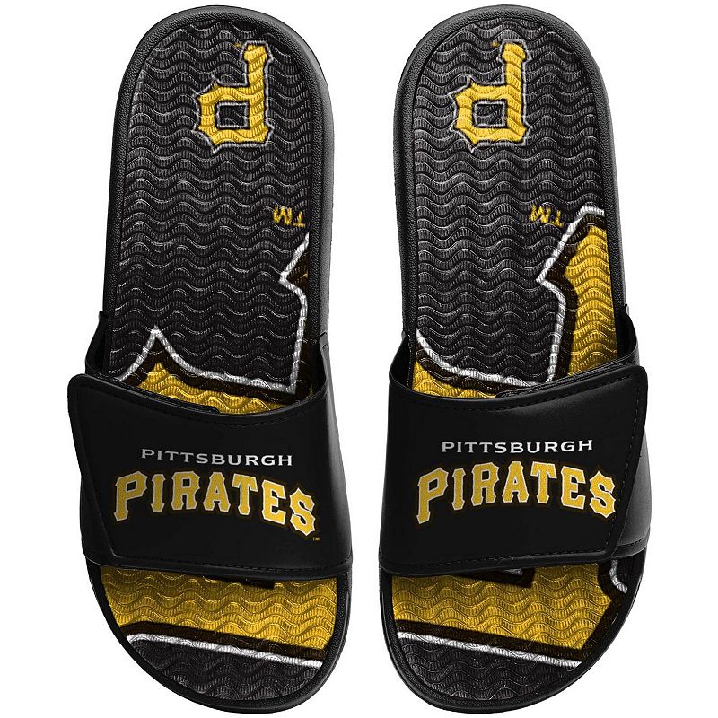 Mens FOCO Pittsburgh Pirates Wordmark Gel Slide Sandals, Size: Small, PIR 