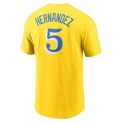 Men's Nike Enrique Hernandez Gold/Light Blue Boston Red Sox 2021 City Connect Name & Number T-Shirt