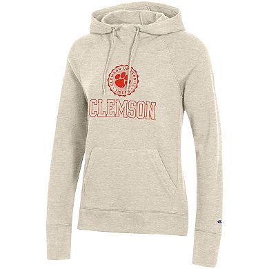 Women's Champion Heathered Oatmeal Clemson Tigers College Seal Pullover Hoodie