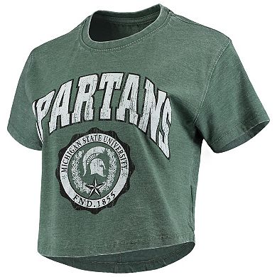 Women's Pressbox Green Michigan State Spartans Edith Vintage Burnout Crop T-Shirt