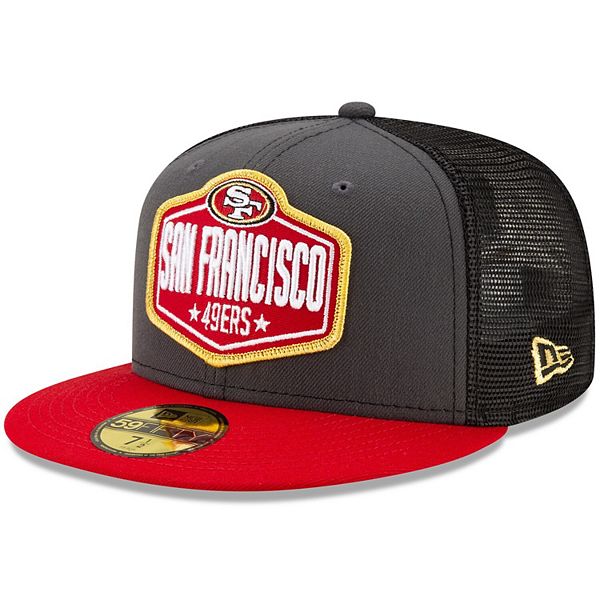 Men's New Era Graphite/Scarlet San Francisco 49ers 2021 NFL Draft Trucker  39THIRTY Flex Hat