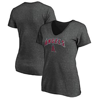 Women's Fanatics Branded Heathered Charcoal Los Angeles Angels Team Logo Lockup V-Neck T-Shirt