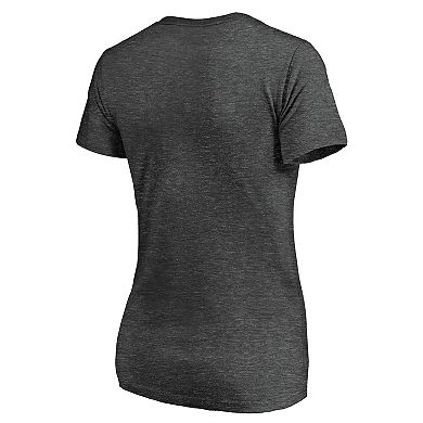 Women's Fanatics Branded Heathered Charcoal Los Angeles Angels Team Logo Lockup V-Neck T-Shirt