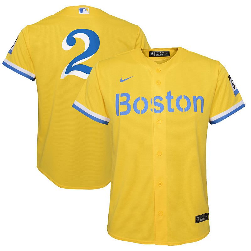 Youth Nike Xander Bogaerts Gold/Light Blue Boston Red Sox 2021 City Connect