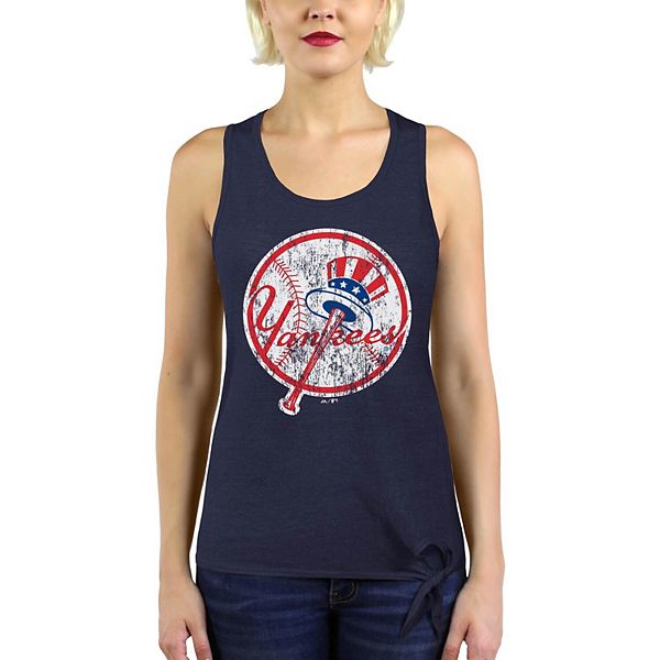 Women's Majestic Threads Navy New York Yankees Scoop Neck Racerback Side  Tie Tri-Blend Tank Top