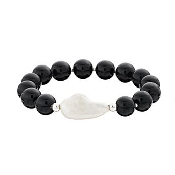 Aleure Precioso 10 mm Bead & Freshwater Pearl Stretch Bracelet