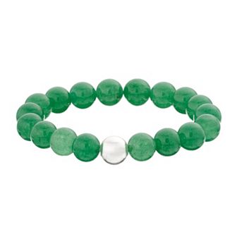 Aleure Precioso Sterling Silver 10 mm Bead Station Stretch Bracelet