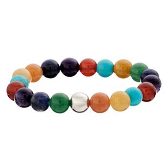 Aleure Precioso Sterling Silver 10 mm Bead Station Stretch Bracelet