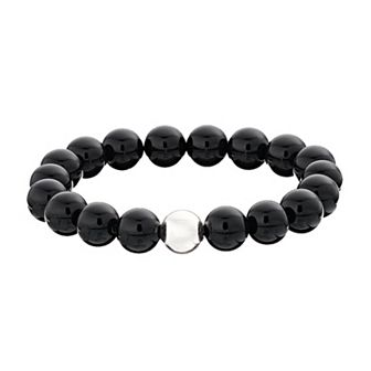 Aleure Precioso Sterling Silver 10 mm Bead Station Stretch Bracelet