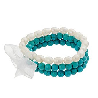 Aleure Precioso 3 pc Gemstone Bead & Freshwater Cultured Pearl Stretch Bracelet Set