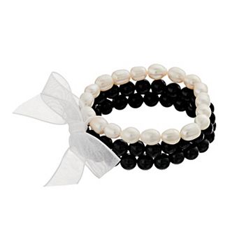 Aleure Precioso 3 pc Gemstone Bead & Freshwater Cultured Pearl Stretch Bracelet Set