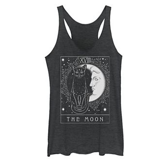 Juniors' Tarot Card Crescent Moon & Cat Graphic Tank Top