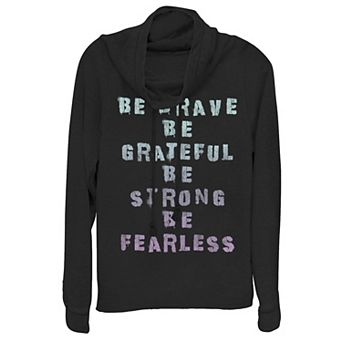 Juniors' Be Brave Empowered Ombre Cowlneck Graphic Lightweight Long Sleeve