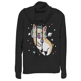 Juniors' Space Corgi Cowlneck Graphic Lightweight Long Sleeve