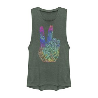 Juniors' Rainbow Peace Sign Muscle Tank Top