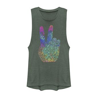 Juniors' Rainbow Peace Sign Muscle Tank Top