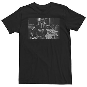 Big & Tall Star Wars The Mandalorian And The Child Black & White Portrait Tee