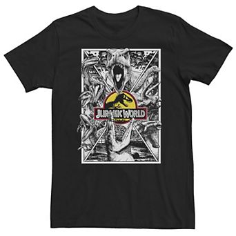 Big & Tall Jurassic World Black and White Comic Dinos Tee