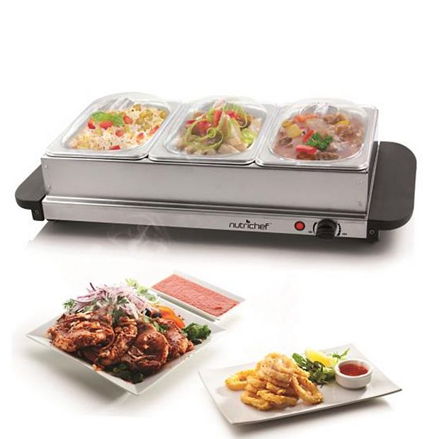 NutriChef Portable 3 Pot Electric Hot Plate Buffet Warmer Chafing