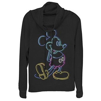 Disney's Mickey Mouse Juniors' Neon Cowlneck Graphic Lightweight Long Sleeve
