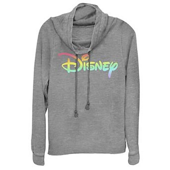 Disney's Rainbow Logo Juniors' Cowlneck Graphic Lightweight Long Sleeve