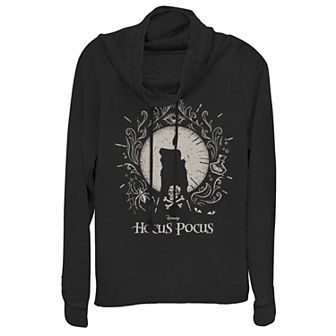 Disney's Hocus Pocus Juniors' Black Flame Cowlneck Graphic Lightweight Long Sleeve