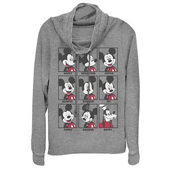 Disney Mickey Mouse Juniors' Emotions Cowlneck Graphic Lightweight Long Sleeve