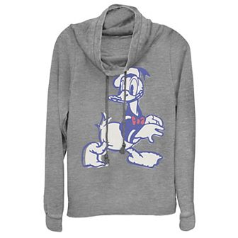 Disney Donald Duck Juniors' Vintage Graphic Cowlneck Graphic Lightweight Long Sleeve