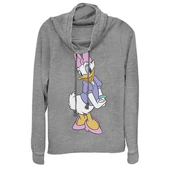 Disney Daisy Duck Juniors' Traditional Cowlneck Graphic Lightweight Long Sleeve