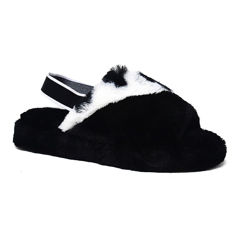 Yoki Nayeli Womens Faux-Fur Slingback Sandals, Size: 9, Black