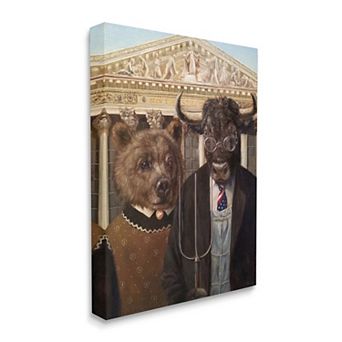 Stupell Home Decor American Gothic Stock Market Bull Bear Parody Canvas Wall Art