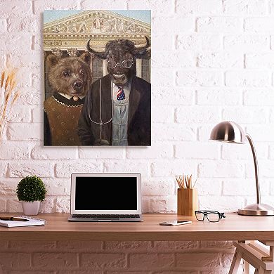 Stupell Home Decor American Gothic Stock Market Bull Bear Parody Canvas Wall Art