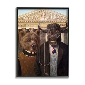 Stupell Home Decor American Gothic Stock Market Bull Bear Parody Framed Wall Art