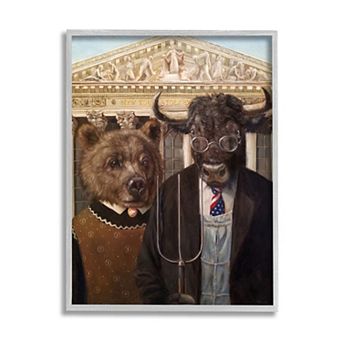 Stupell Home Decor American Gothic Bull Bear Parody Framed Wall Art