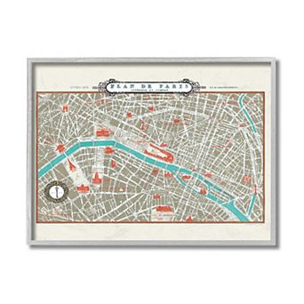 Stupell Home Decor Vintage Inspired Parisian Map Framed Wall Art