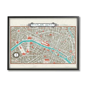 Stupell Home Decor Vintage Inspired Parisian Map Seine Framed Wall Art