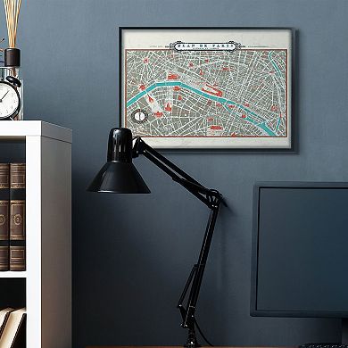 Stupell Home Decor Vintage Inspired Parisian Map Seine Framed Wall Art