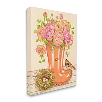 Stupell Home Decor Charming Orange Rainboots Rose Bouquet Canvas Wall Art