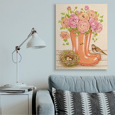Stupell Home Decor Charming Orange Rainboots Rose Bouquet Canvas Wall Art