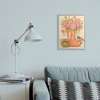 Stupell Home Decor Charming Orange Rainboots Pink Rose Bouquet Framed Wall Art