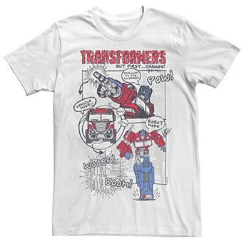 Men's Transformers Optimus Prime Transformation Comic Strip Tee
