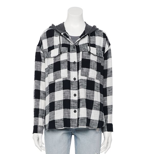 Black and white store flannel with hood