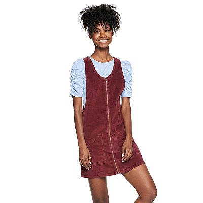 Juniors SO Zip Down Woven Pinafore Dress