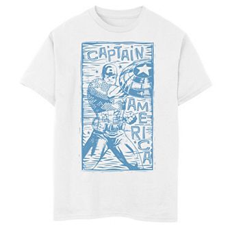 Boys 8-20 Marvel Captain America Woodcut Blue Portrait Graphic Tee