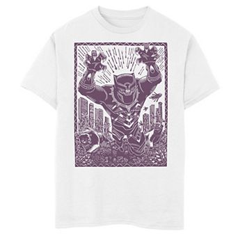 Boys 8-20 Marvel Black Panther Woodcut Purple Portrait Graphic Tee