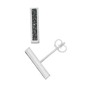 Aleure Precioso Sterling Silver Glitter Bar Post Earrings