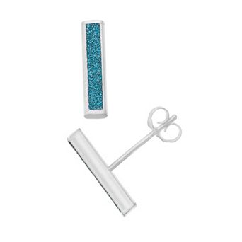 Aleure Precioso Sterling Silver Glitter Bar Post Earrings