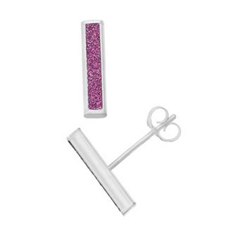 Aleure Precioso Sterling Silver Glitter Bar Post Earrings