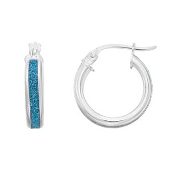 Aleure Precioso Sterling Silver Glitter Bar Hoop Earrings