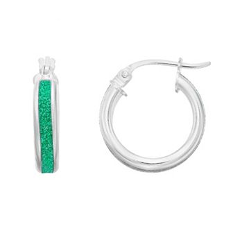 Aleure Precioso Sterling Silver Glitter Bar Hoop Earrings